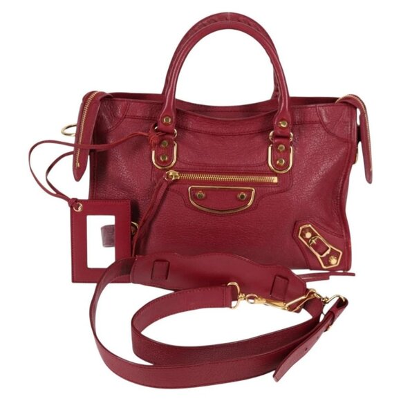 BALENCIAGA Classic Metallic Edge City S Bag Leather Red Gold - Picture 1 of 16